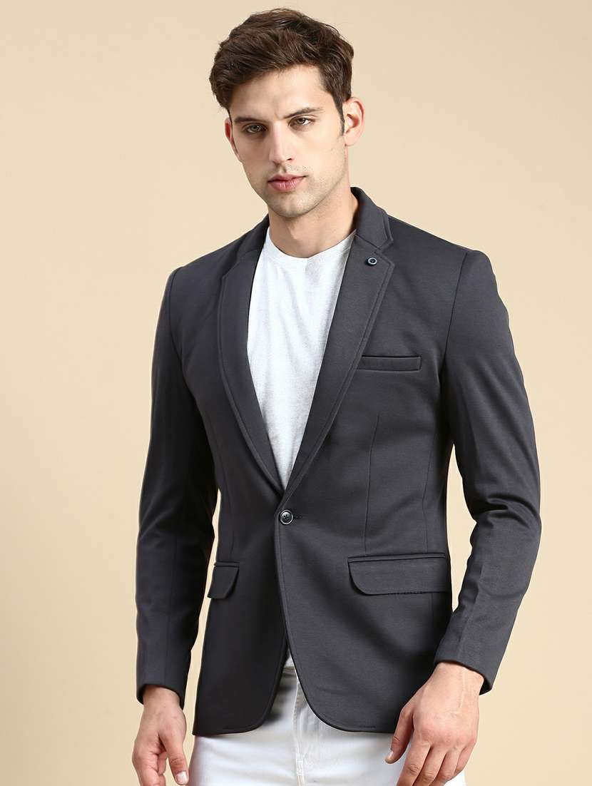 grey cotton blend single breasted casual blazer - 19944336 -  Standard Image - 2