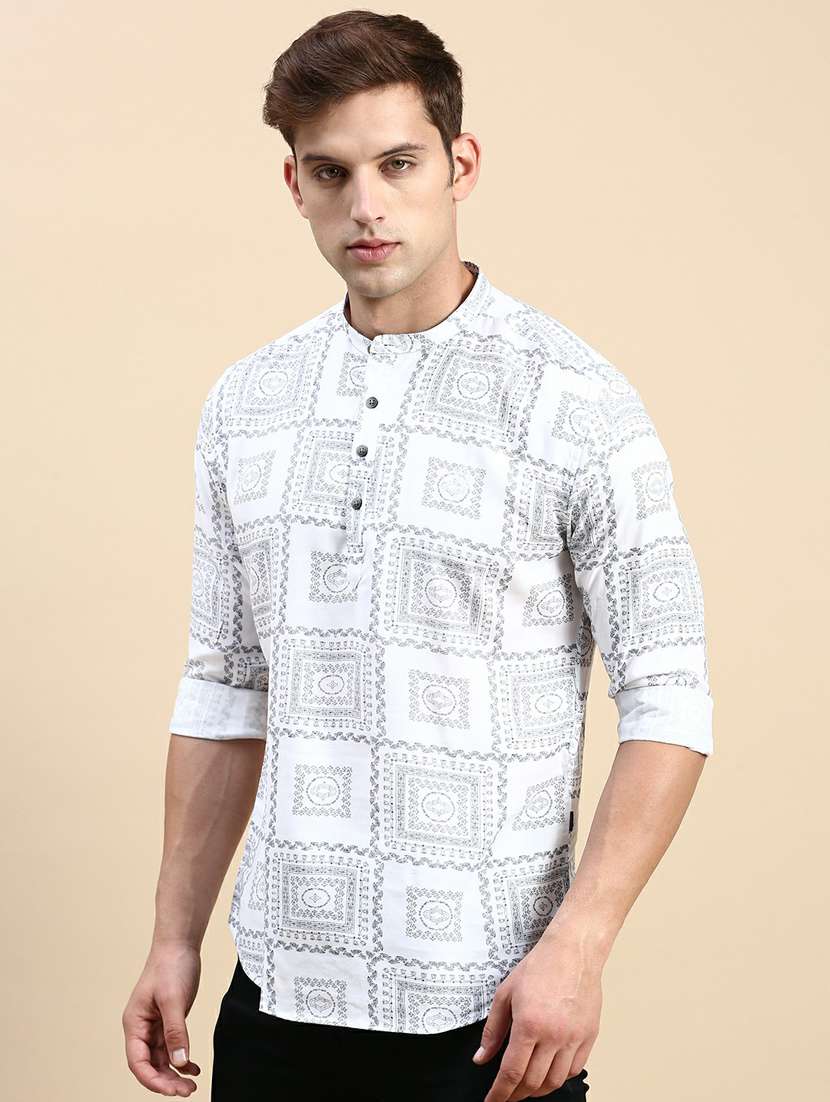 mandarin neck printed medium kurta - 19944469 -  Standard Image - 2