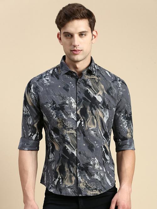 mens leaf print casual shirt - 19944571 - Standard Image - 0