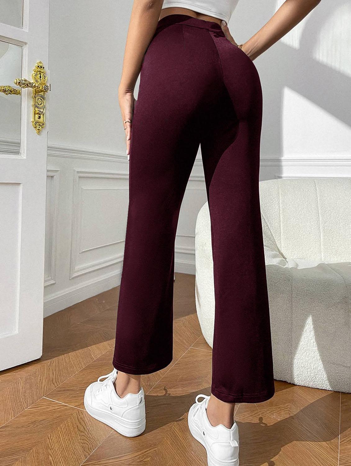 purple solid ankle length pleated trouser - 19944609 - Standard Image - 2
