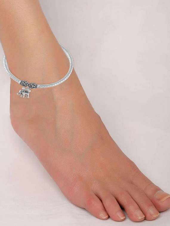 silver plated brass foot kada anklet  - 19944661 -  Standard Image - 2