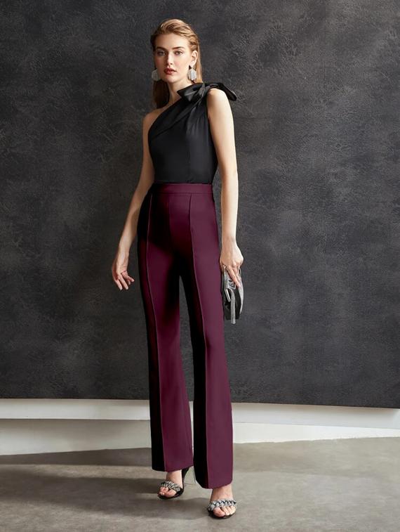 purple solid pleated trousers - 19944672 - Standard Image - 2