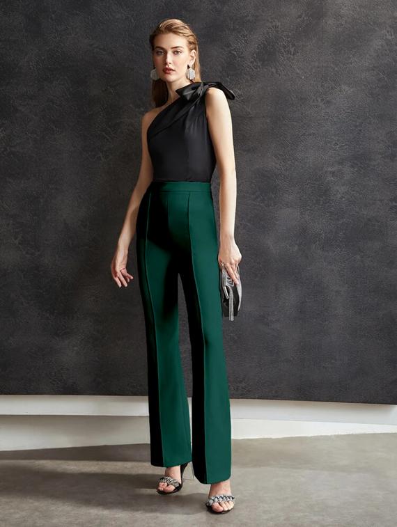 green solid pleated trousers - 19944675 - Standard Image - 2