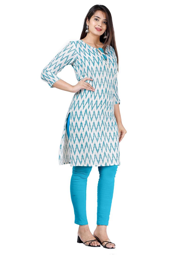 blue cotton blend a-line kurta - 19944769 - Standard Image - 2