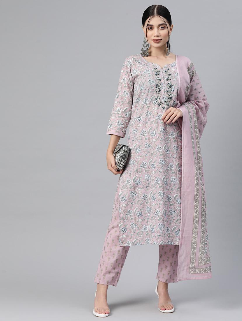 women three quarter sleeve kurta pant with dupatta set - 19944876 - Zoom Image - 0
