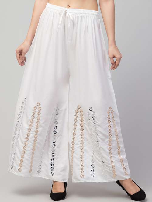 mirror work white rayon palazzo - 19944924 - Standard Image - 0