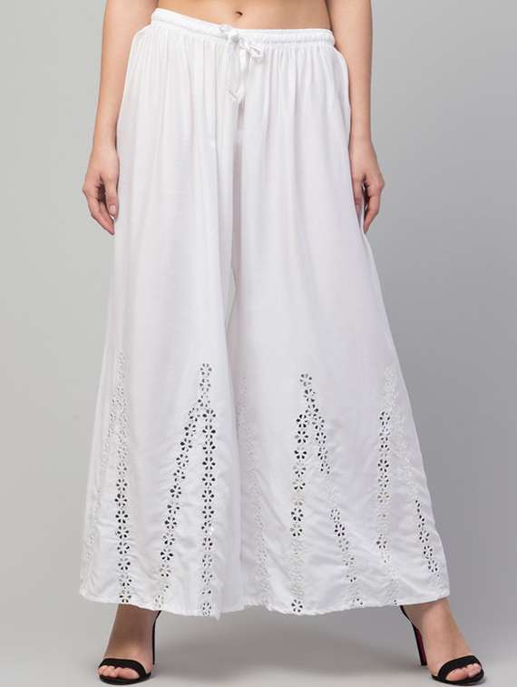 mirror work white rayon palazzo