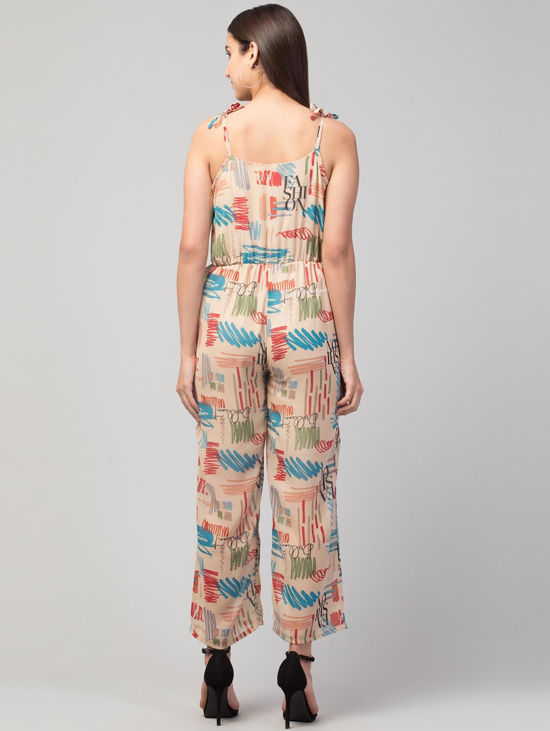 beige printed full leg jumpsuit - 19945507 - Standard Image - 2