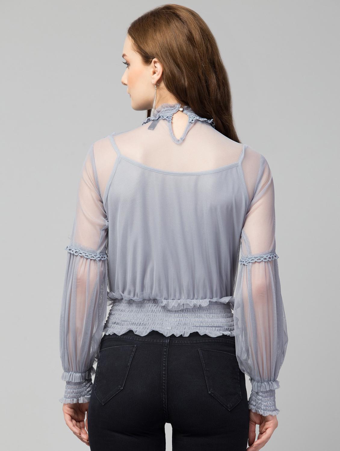 women's blouson mock neck top - 19945560 - Standard Image - 2