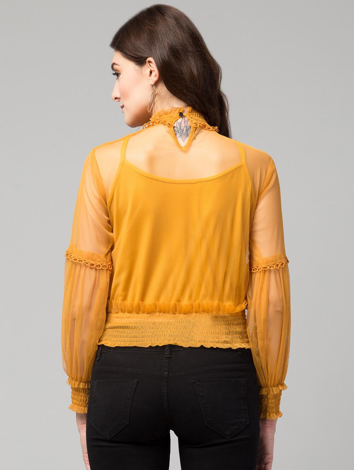 yellow solid blouson top - 19945566 - Standard Image - 2