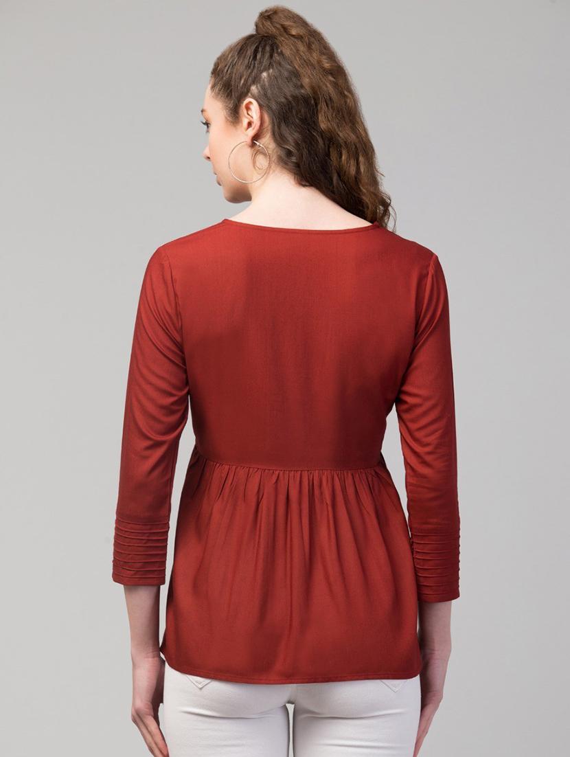 red solid peplum top - 19945574 - Standard Image - 2