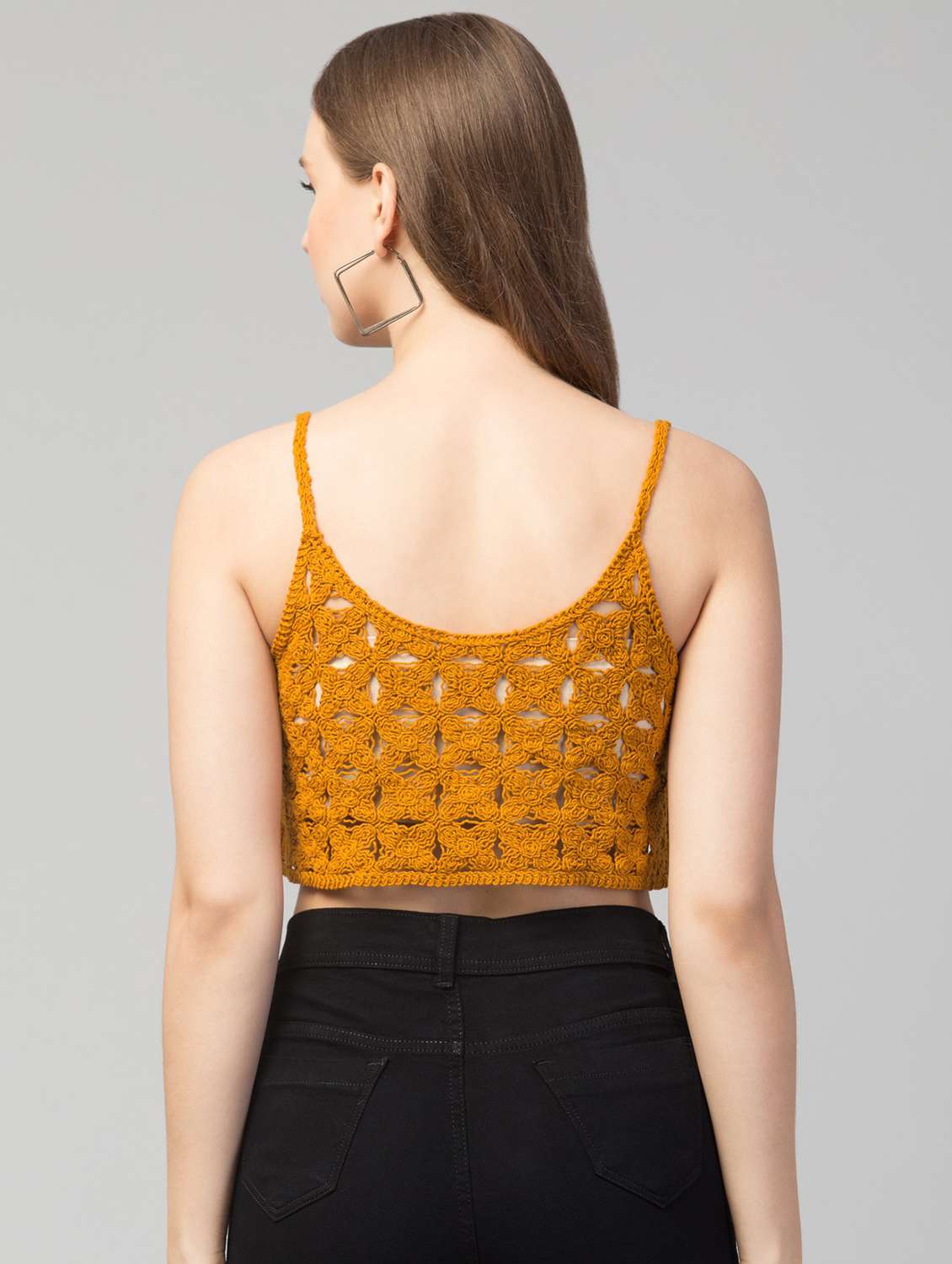 yellow self design crop top - 19945645 -  Standard Image - 2