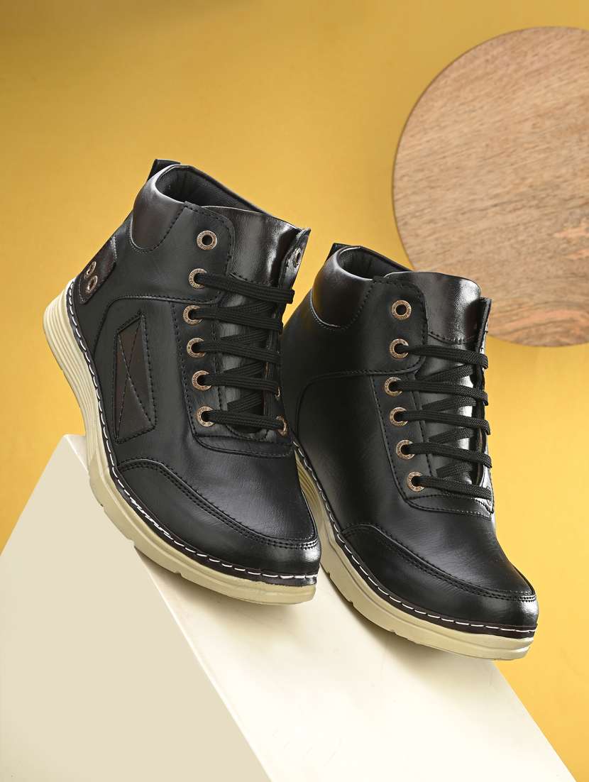 black synthetic lace up sneaker