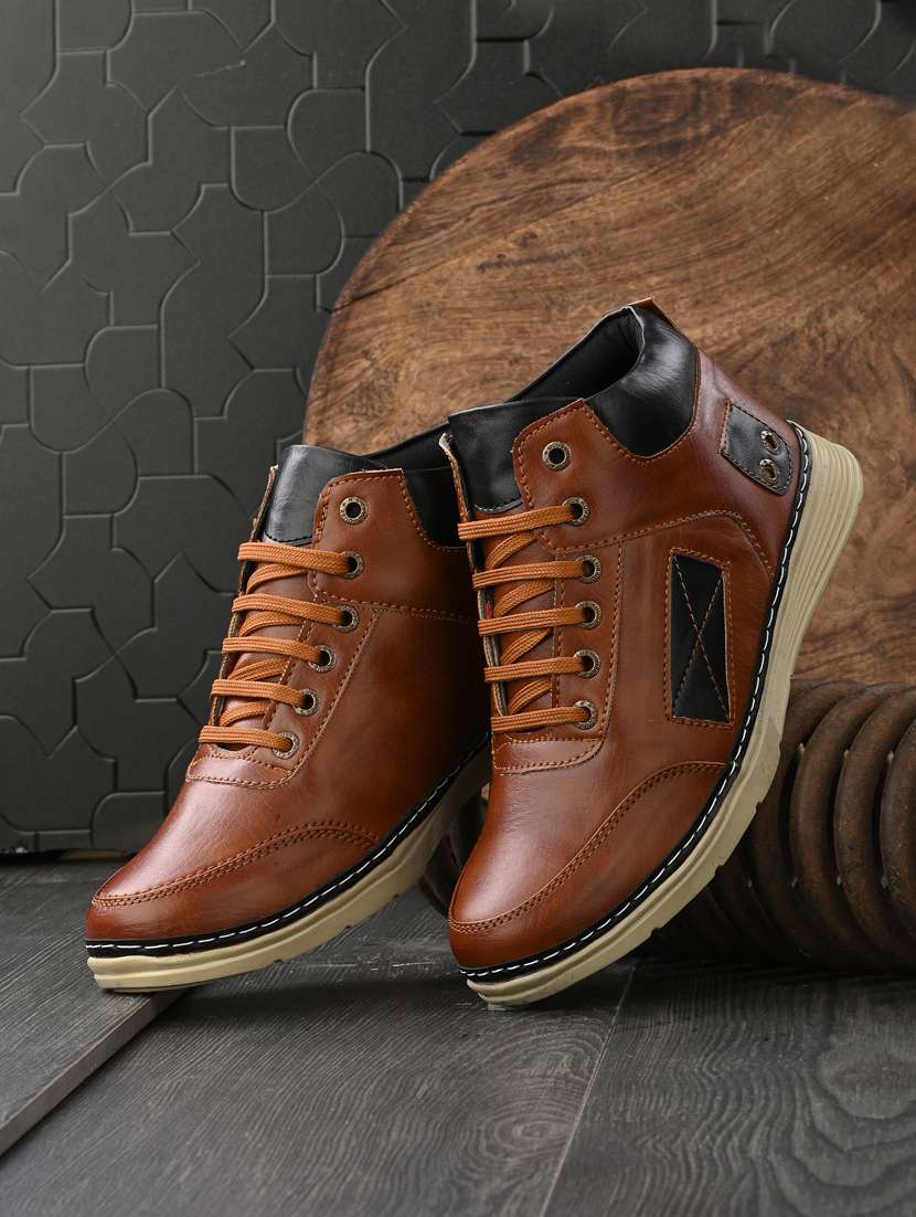 men tan synthetic lace up sneaker