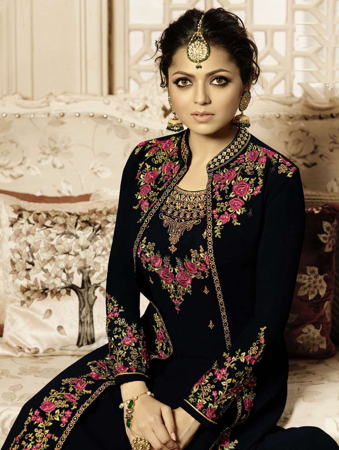 self design black anarkali semi-stitched suit - 19947134 - Standard Image - 2