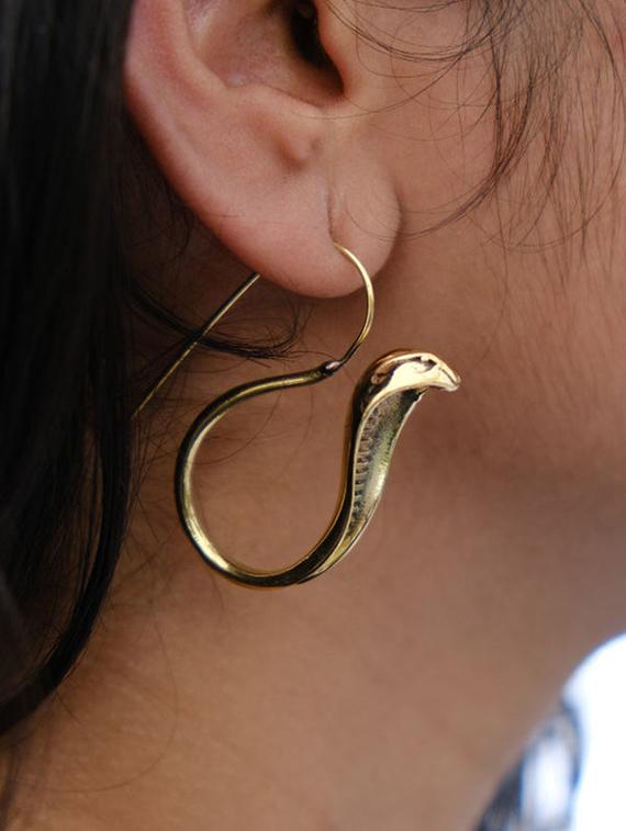 yellow brass hoop snake earring - 19947162 - Standard Image - 2
