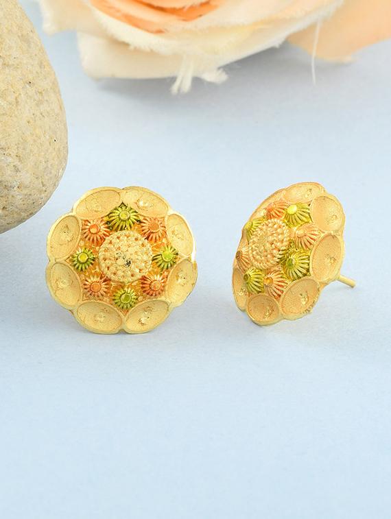 yellow brass studs flower earring - 19947164 -  Zoom Image - 0