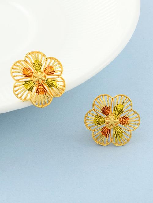 yellow brass studs flower earring - 19947167 - Standard Image - 0