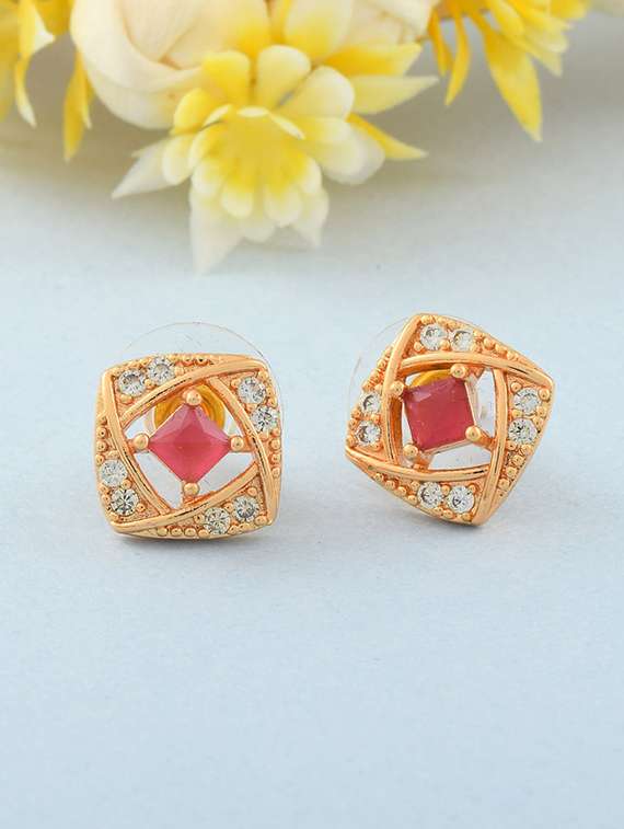 stone studded gold brass studs earring
