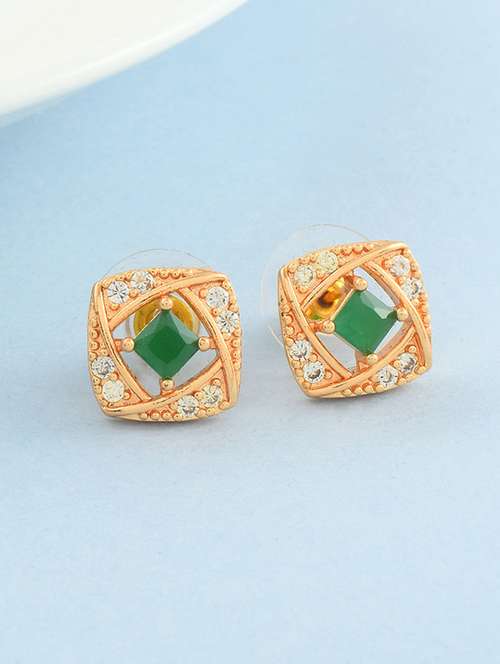 stone studded gold brass studs earring - 19947174 -  Standard Image - 0