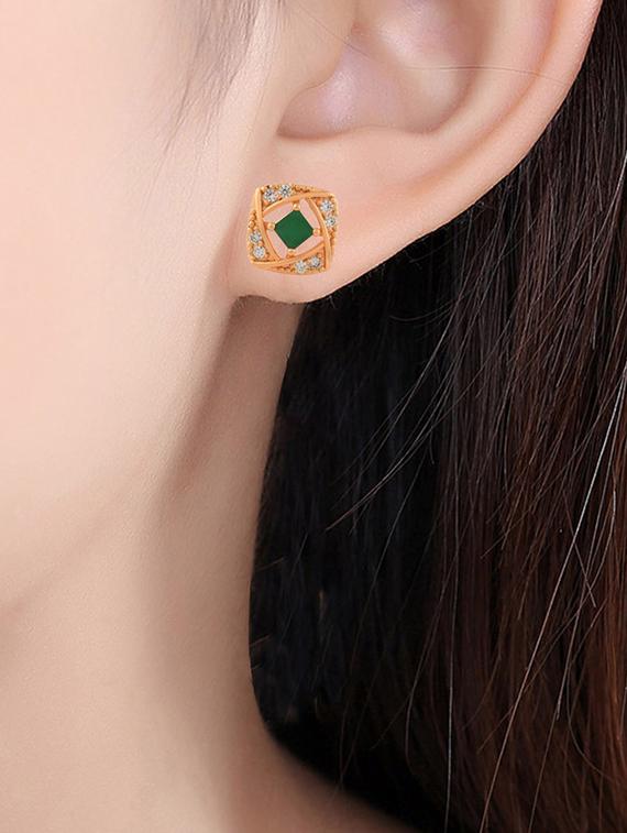 stone studded gold brass studs earring - 19947174 - Standard Image - 2