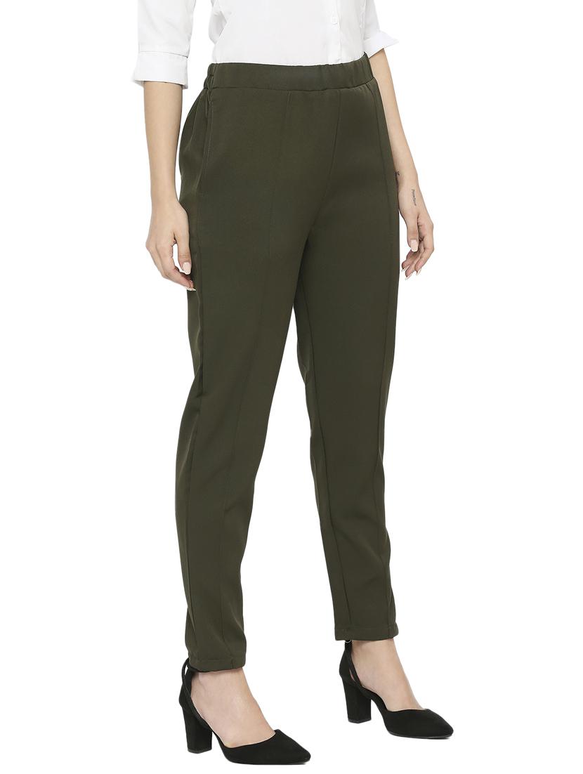 green solid flat front ankle length trouser - 19947223 - Standard Image - 2