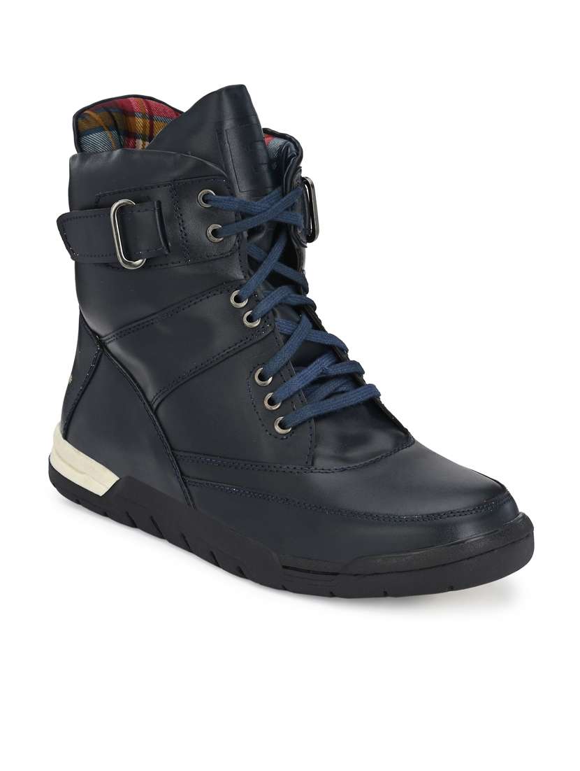 blue synthetic high tops boots