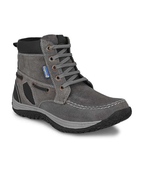 grey leather lace up boots - 19947328 - Standard Image - 0