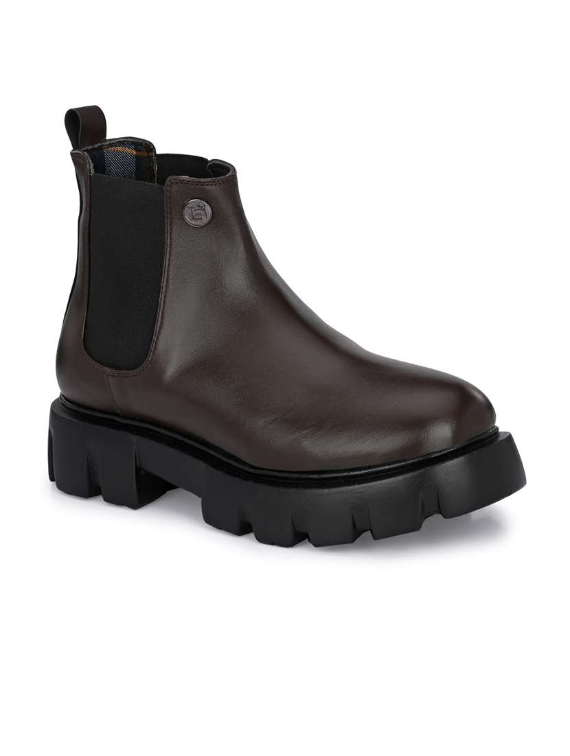 brown synthetic slip on boots - 19947349 -  Zoom Image - 0