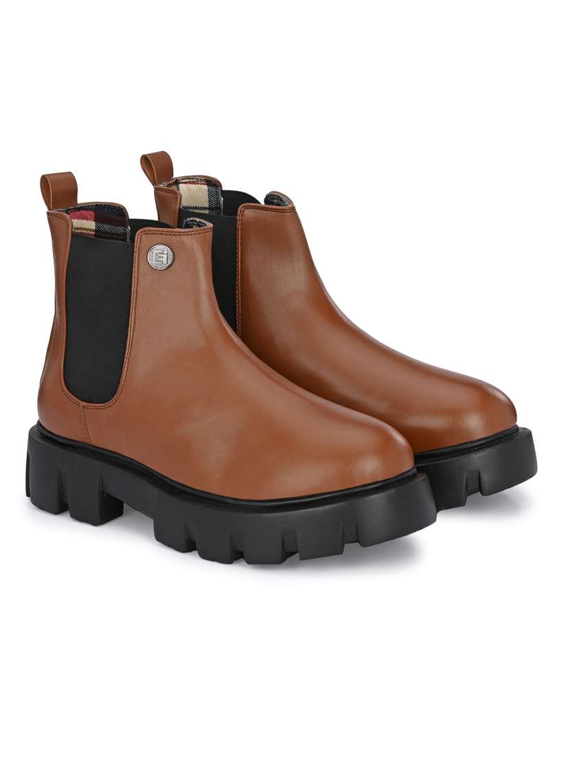 tan synthetic slip on boots - 19947350 - Standard Image - 2