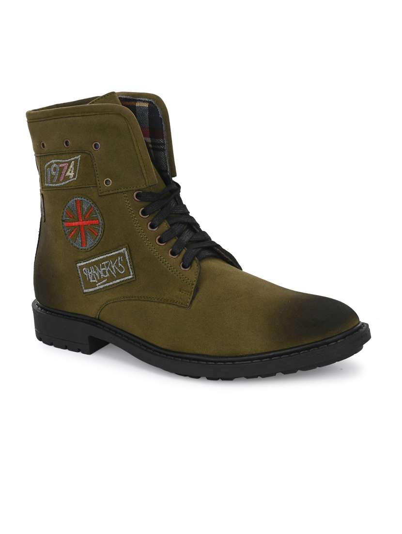 green synthetic high tops boots