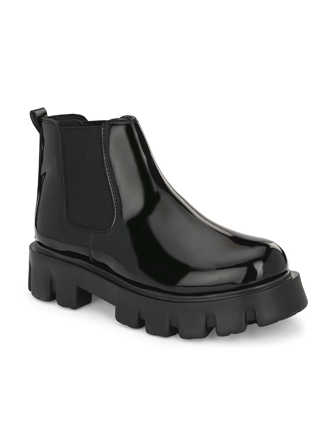 black synthetic slip on boot