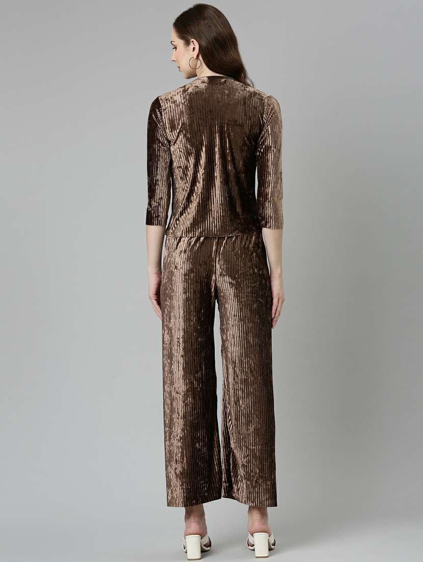brown solid top and palazzo set  - 19947667 -  Standard Image - 2