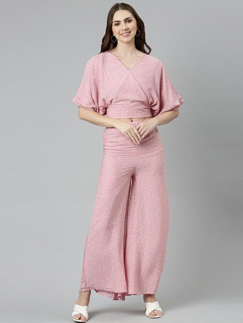 pink printed top and palazzos set - 19947671 - Standard Image - 0