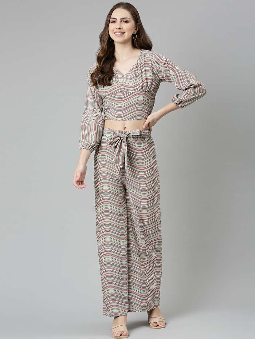 brown striped top and palazzos set 