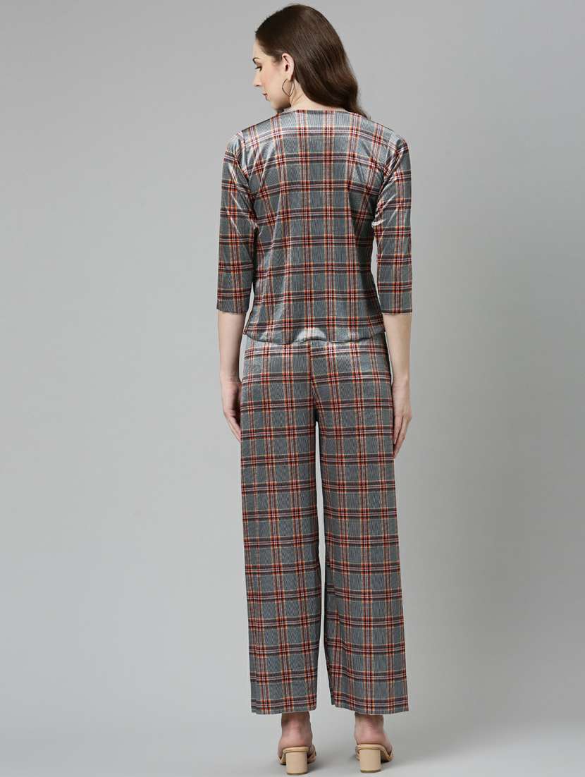navy blue checkered top and palazzos set  - 19947679 -  Standard Image - 2