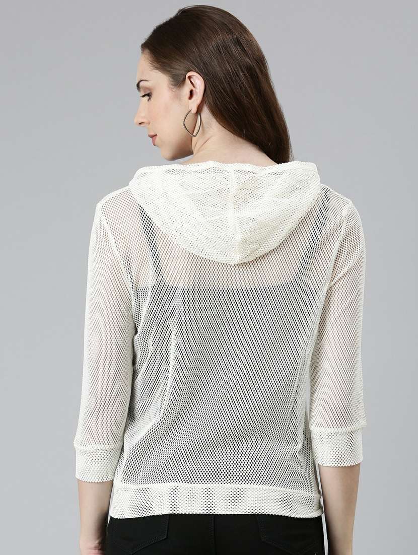 white solid three quater sleeves hooded summer jacket - 19947812 -  Standard Image - 2