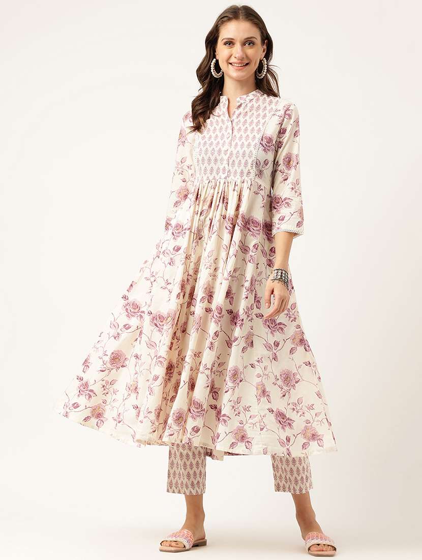 white floral printed kurta pant set