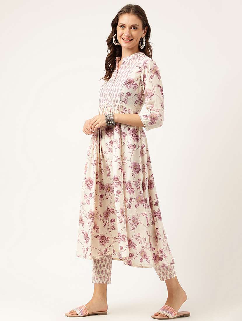 white floral printed kurta pant set - 19948041 -  Standard Image - 2