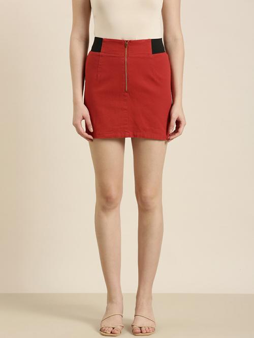red solid denim pencil skirt - 19948265 -  Standard Image - 0