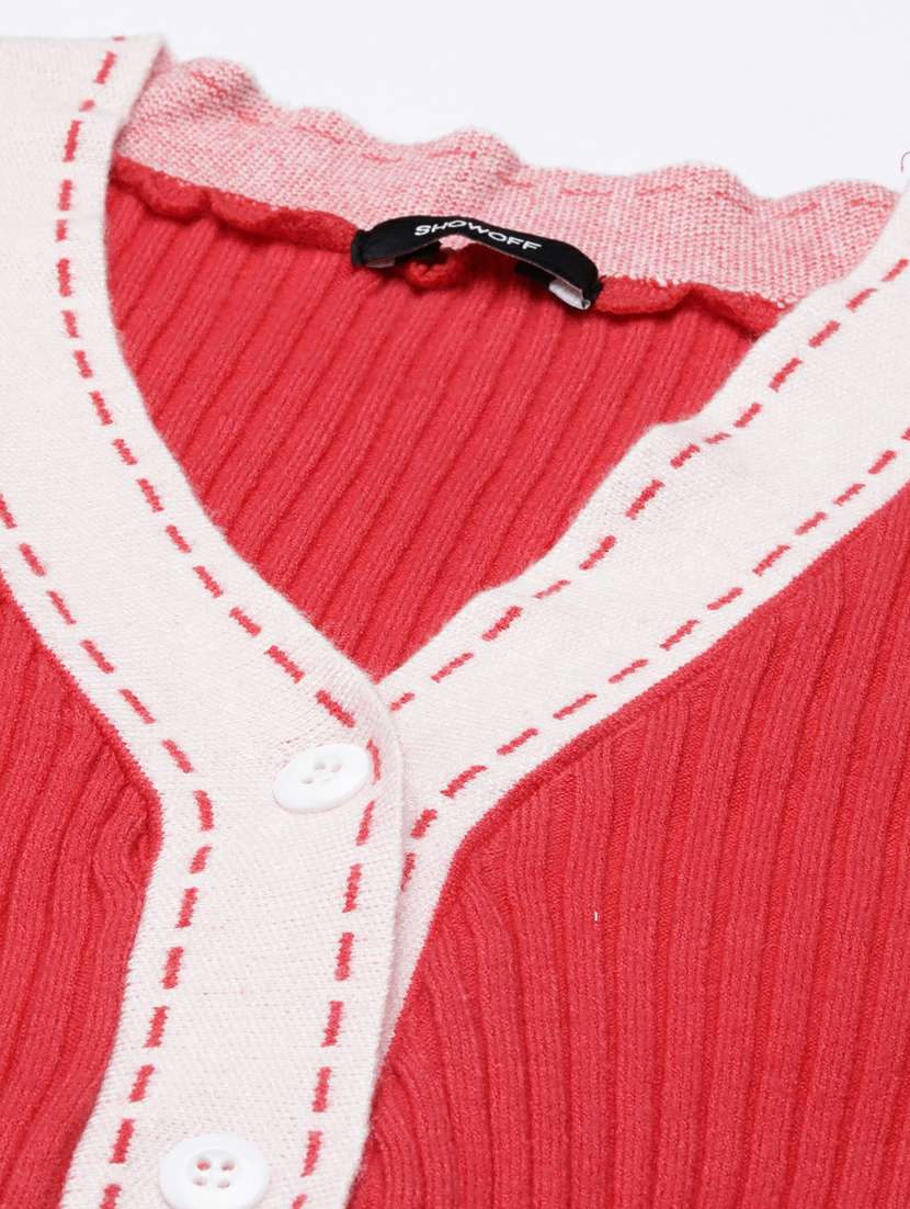 red color block cardigan - 19948272 -  Standard Image - 7