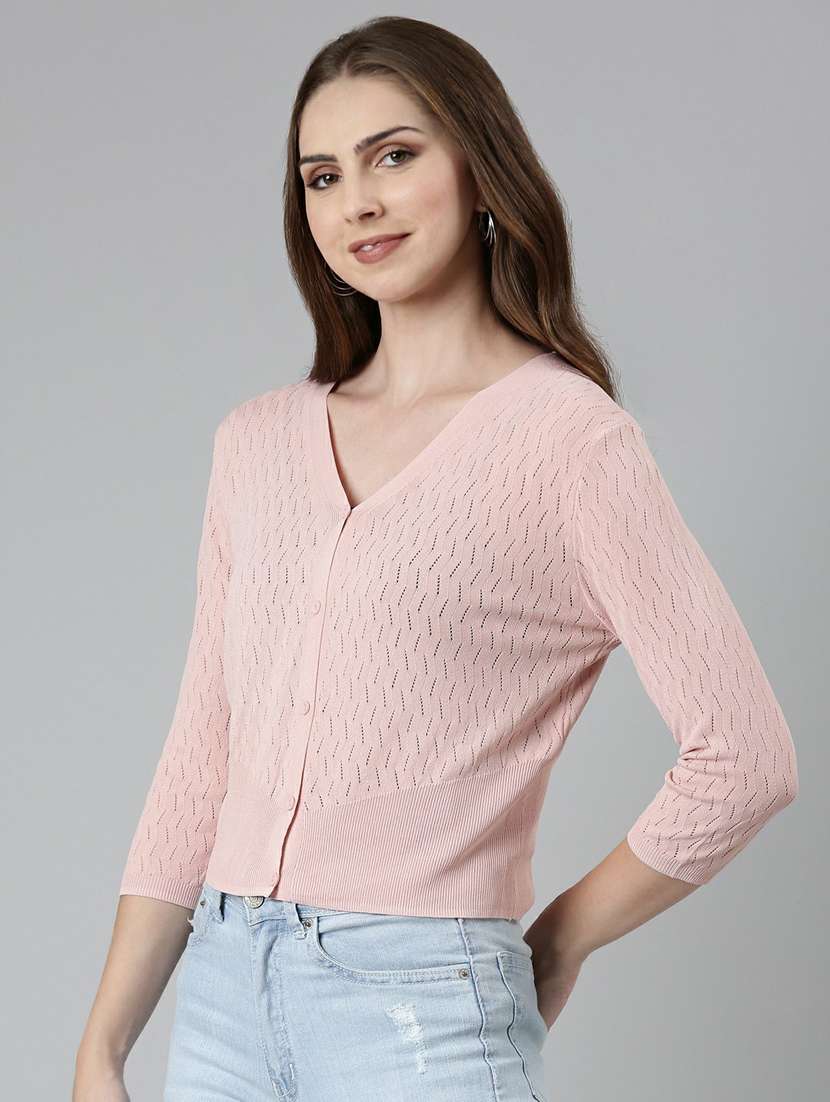 pink self design cardigan - 19948278 -  Standard Image - 2