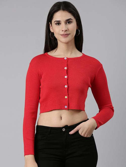 red solid cardigan - 19948279 - Standard Image - 0