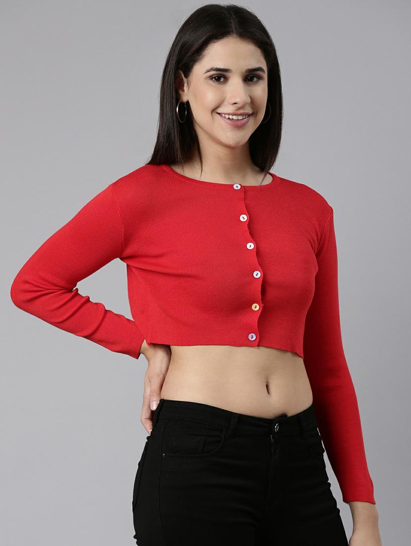 red solid cardigan - 19948279 - Standard Image - 2