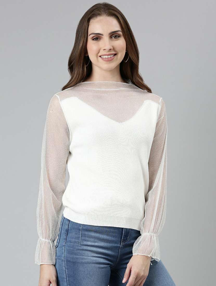 women's straight round neck top - 19948332 - Standard Image - 2
