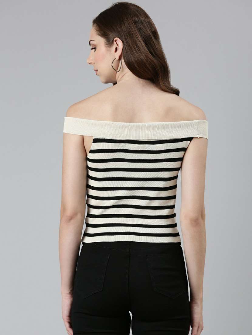 women's beige & black off shoulder top - 19948395 -  Standard Image - 2