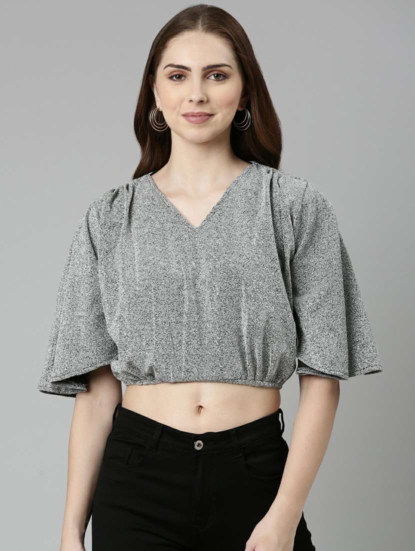 women's crop v neck top