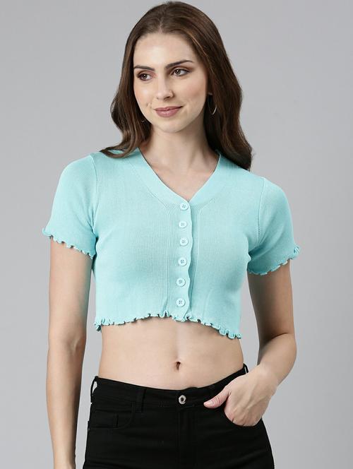 women's crop v neck top - 19948445 - Standard Image - 0