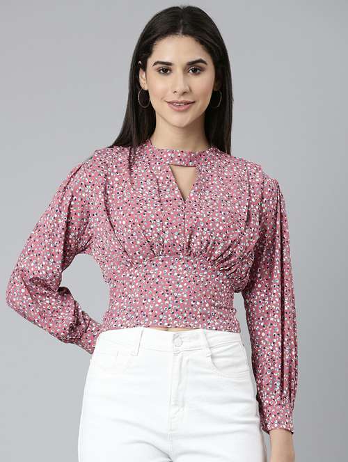 women's crop key hole neck top - 19948575 -  Standard Image - 0