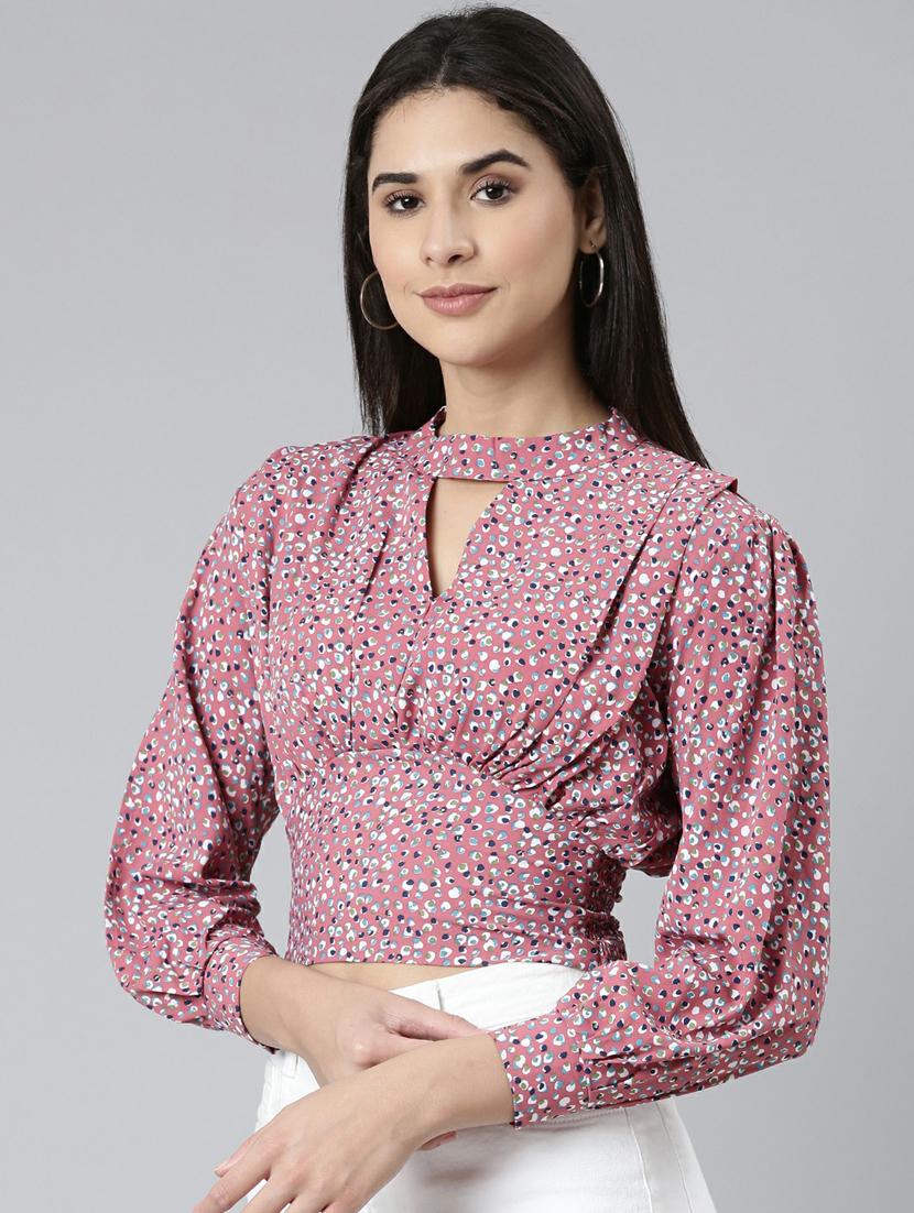 women's crop key hole neck top - 19948575 - Standard Image - 2